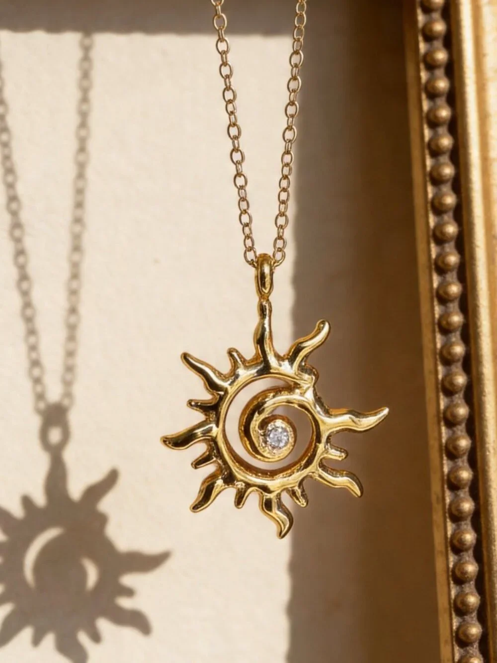 Gold Sun Spiral Pendant Necklace Stainless Steel - Picture 5 of 13